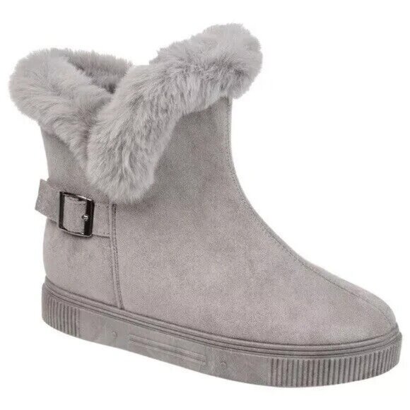 Journee Collection Women's Sibby Winter Ankle Boot Faux Fur Trim Grey Size 9 - Picture 1 of 9